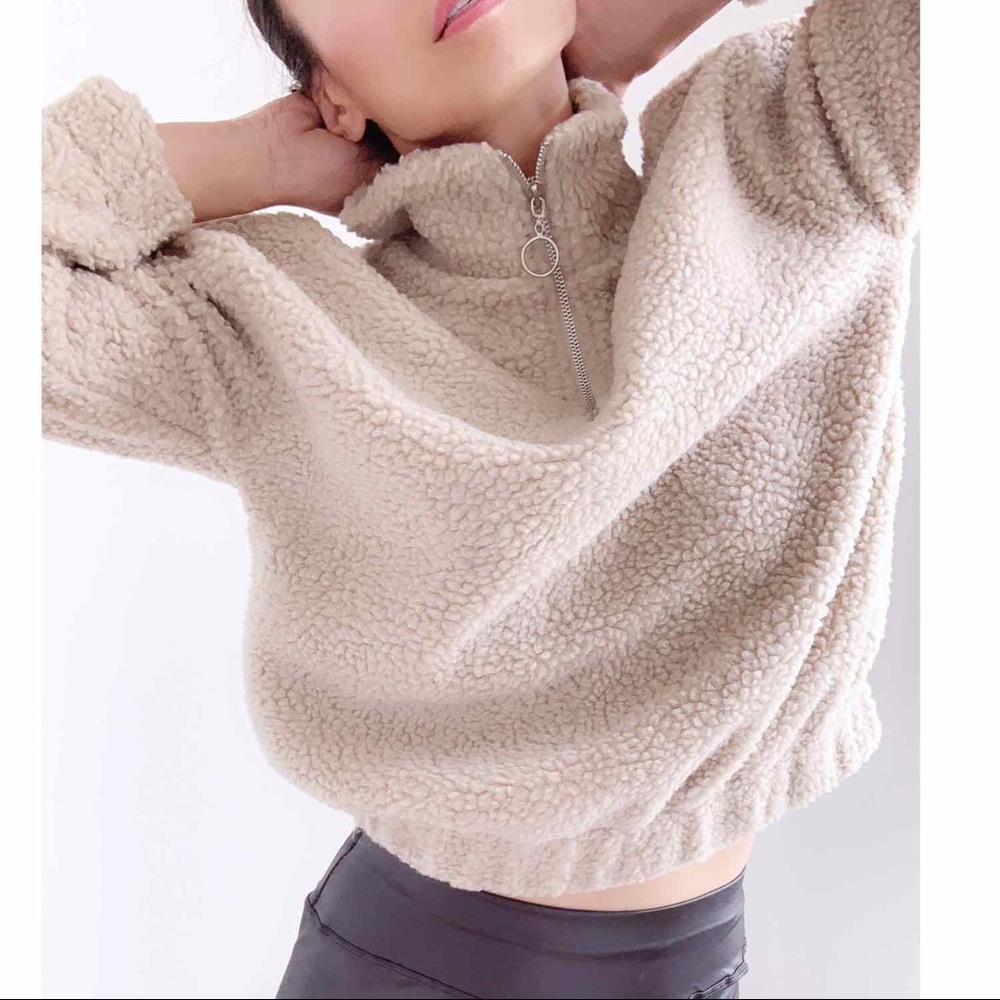 NEW SHERPA HALF ZIP PULLOVER - TAUPE - Picture 6 of 13